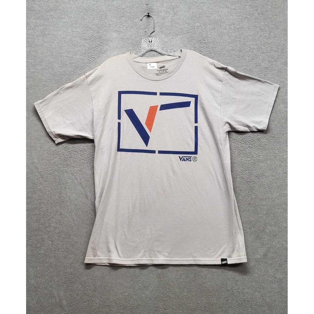 Vans Men Shirt L Gray Geometric Logo Short Sleeve Skater Y2K Tee